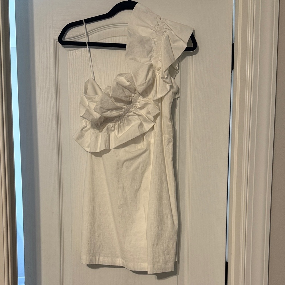 TCEC One-Shoulder Ruffle Dress in White